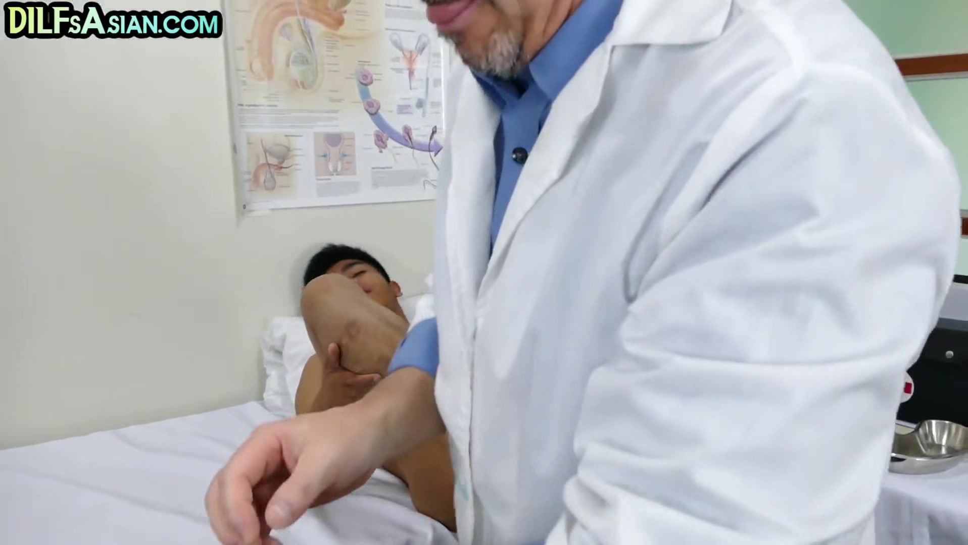 Asian twink barebacked by doctor DILF after enema exam
