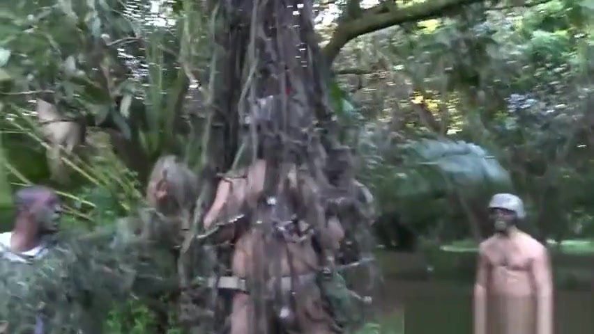 Amateur army muscle banged outdoors