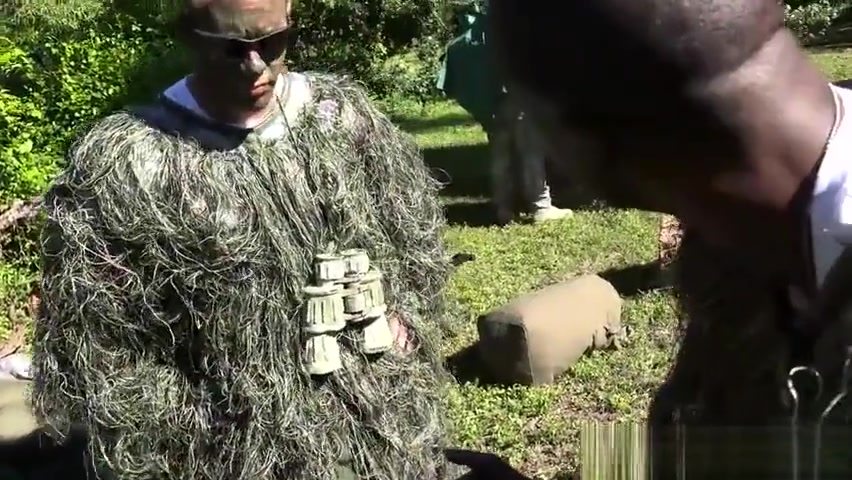Amateur army muscle banged outdoors