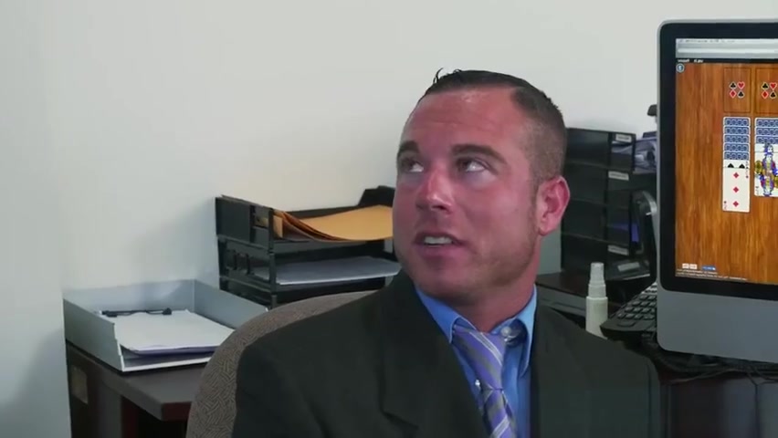 Anally toyed office stud getting drilled