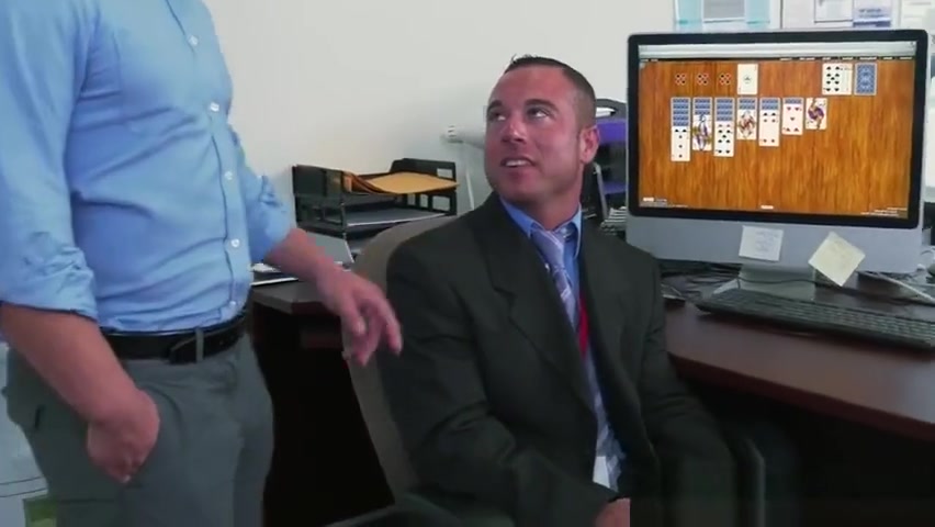 Anally toyed office stud getting drilled