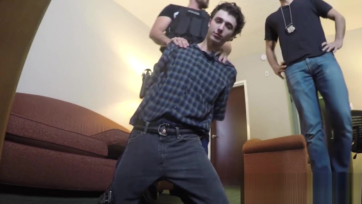 Masculine police officer pounding young perp with no mercy