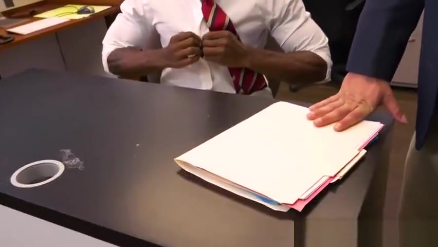 Ebony office stud blows bosses cock