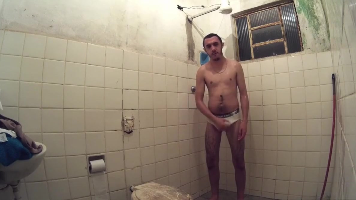 Brazilian Men Jerking in Shower Wearing White Briefs