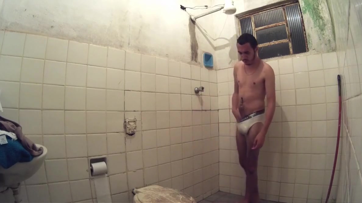 Brazilian Men Jerking in Shower Wearing White Briefs