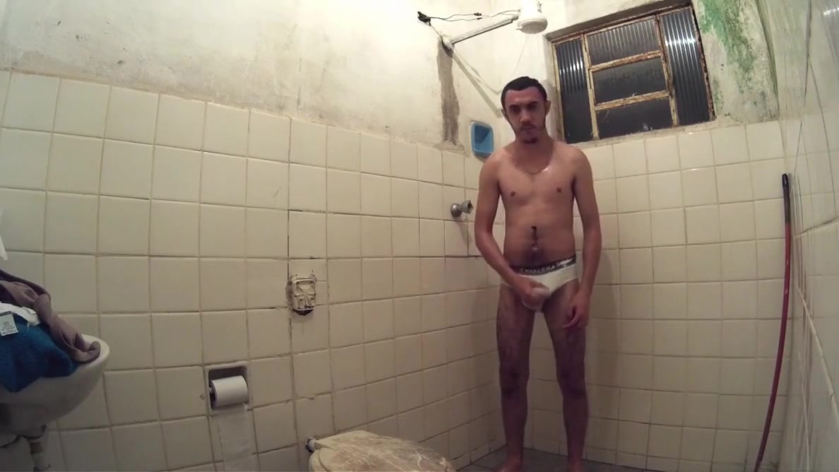 Brazilian Men Jerking in Shower Wearing White Briefs