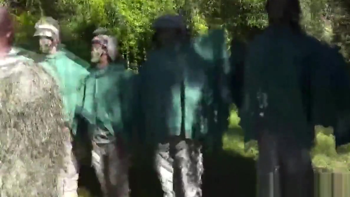 Amateur army muscle banged outdoors
