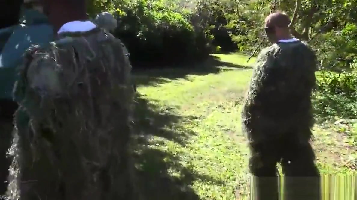 Amateur army muscle banged outdoors