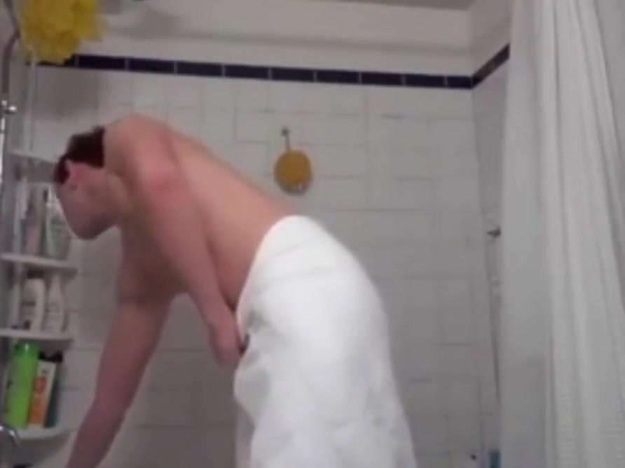 Hairless with big dick showers and cums