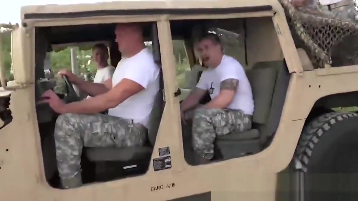 Hot army hunks fucking outdoor on a army truck with passion