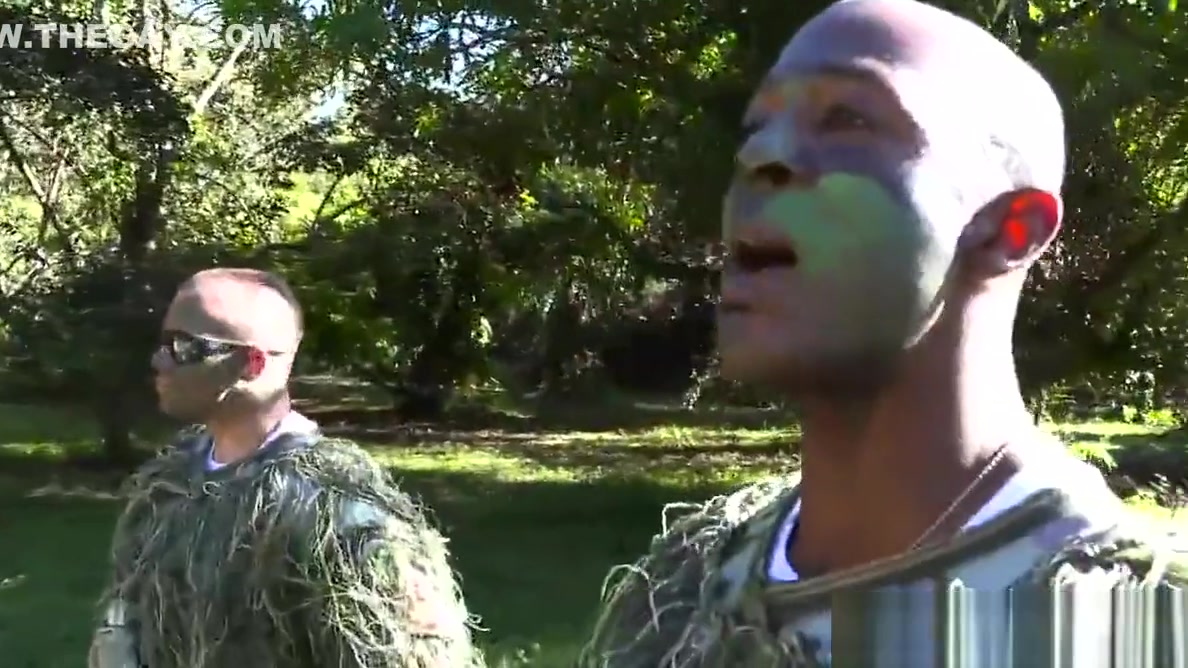 Military studs buttfuck in forest