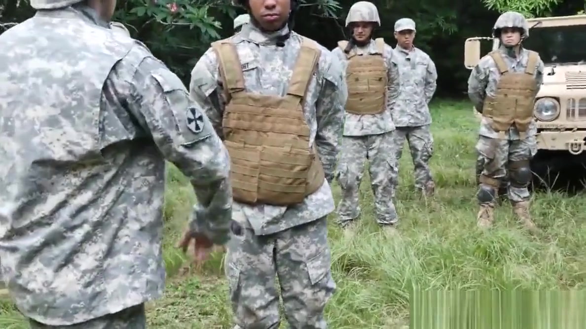 Ebony army hunks sucking white cock outdoor