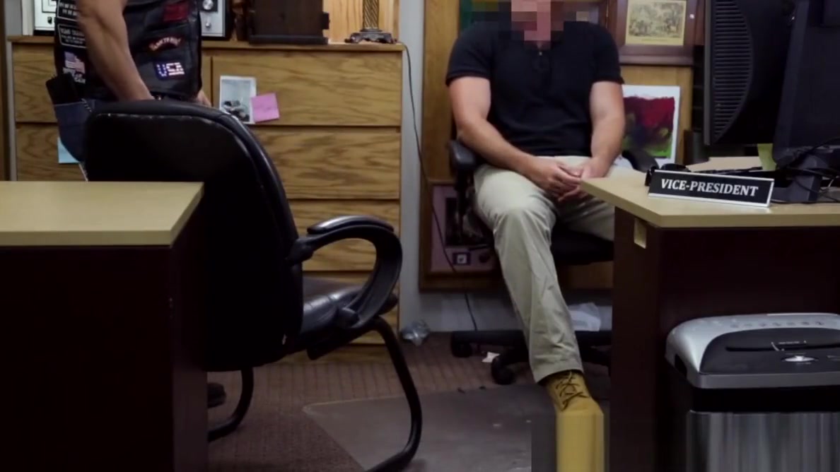 Pawning straight biker assfucked in office