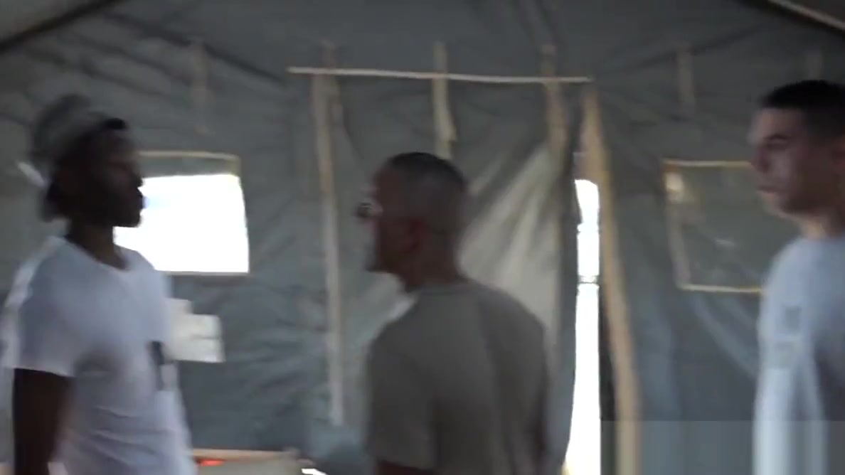 Army troop group fucking and sucking outdoor