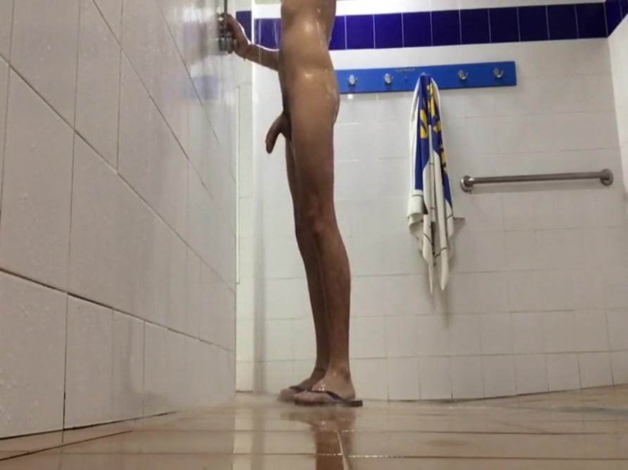 Having a lonely shower and masturbating at the pool showers