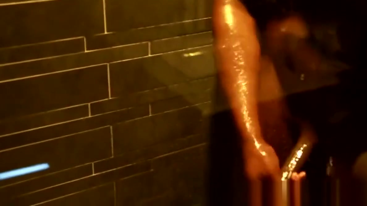 Ripped black hunk masturbates after showering