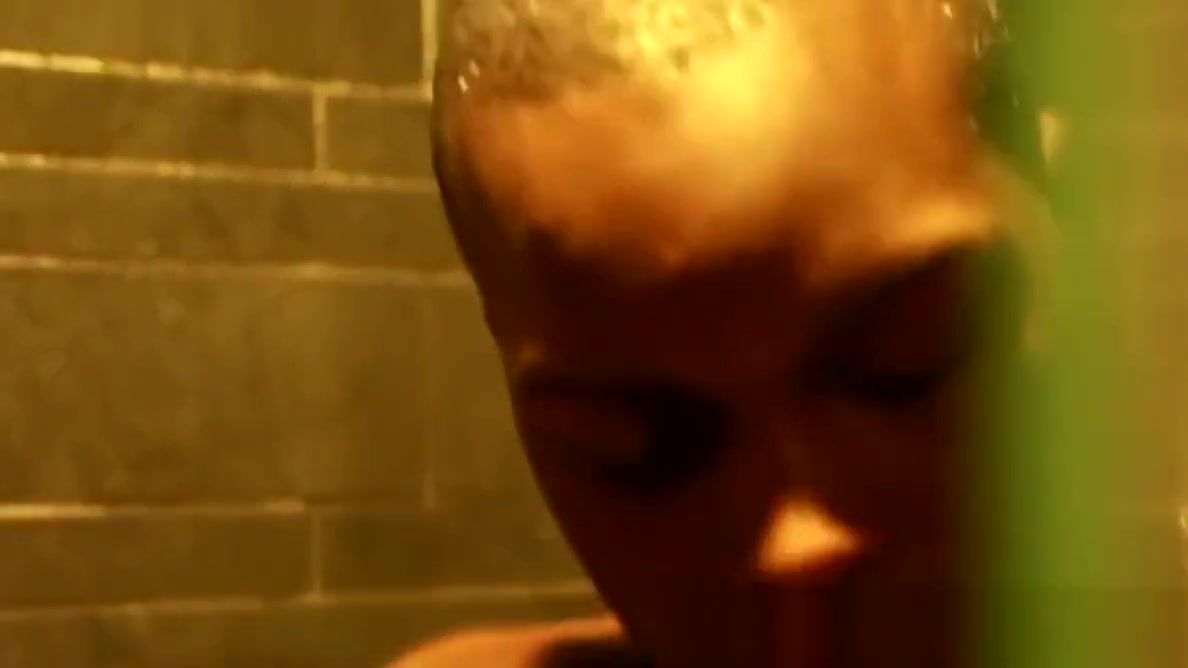 Ripped black hunk masturbates after showering