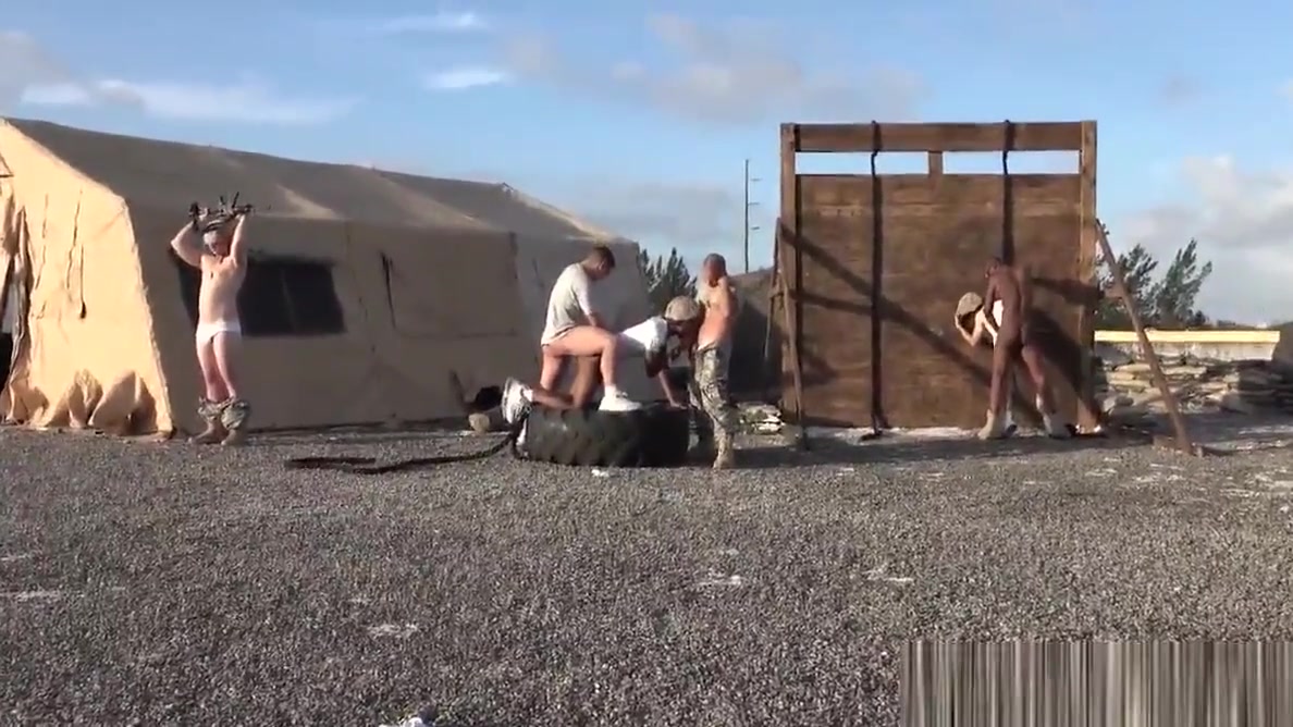 Military whiteboy barebacked outdoors w BBC