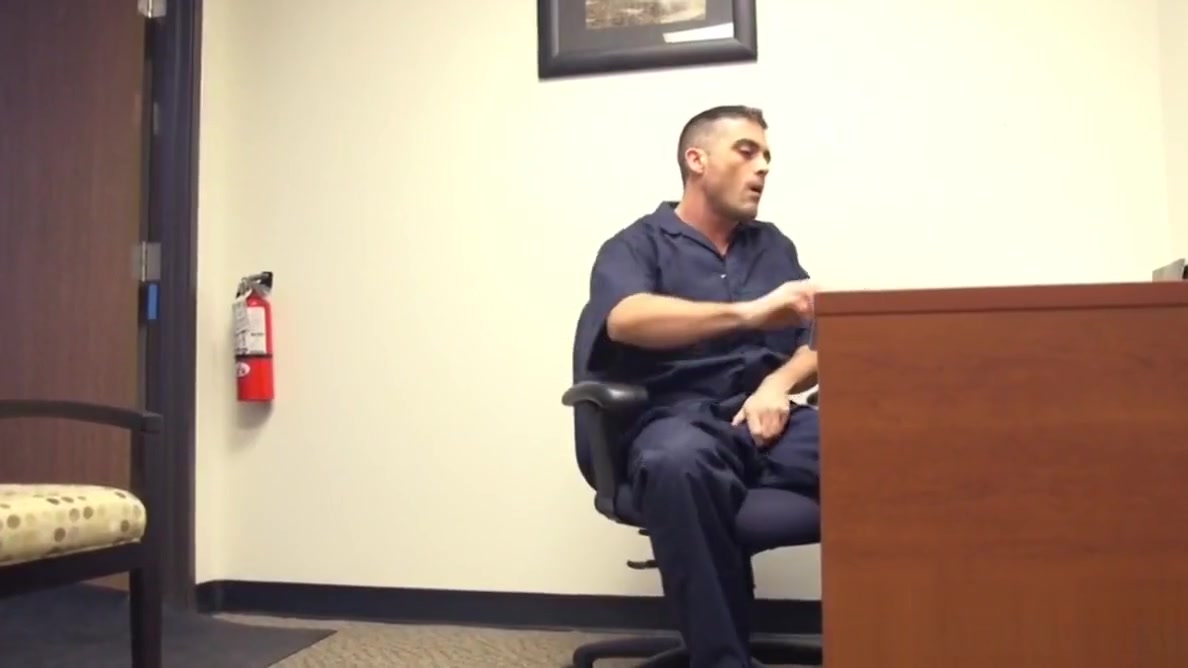 BDSM hunk spanks and whips sub in his office