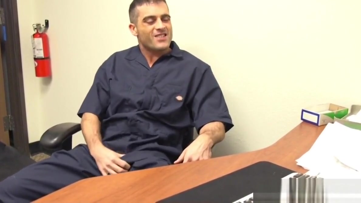 BDSM hunk spanks and whips sub in his office