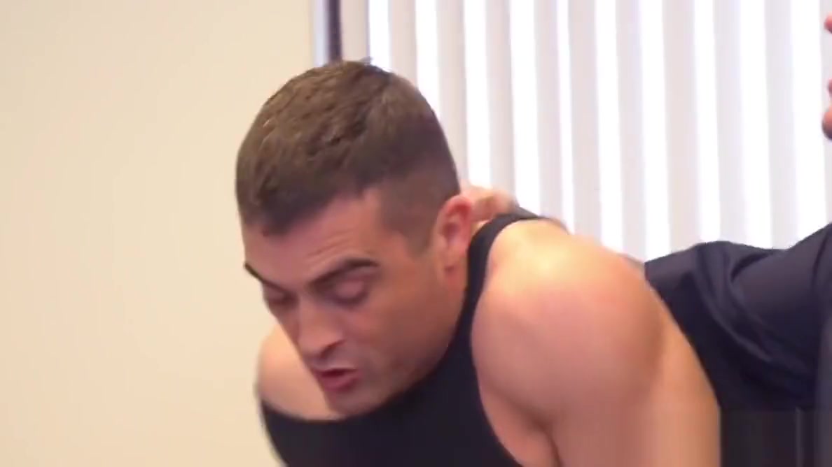 BDSM hunk spanks and whips sub in his office