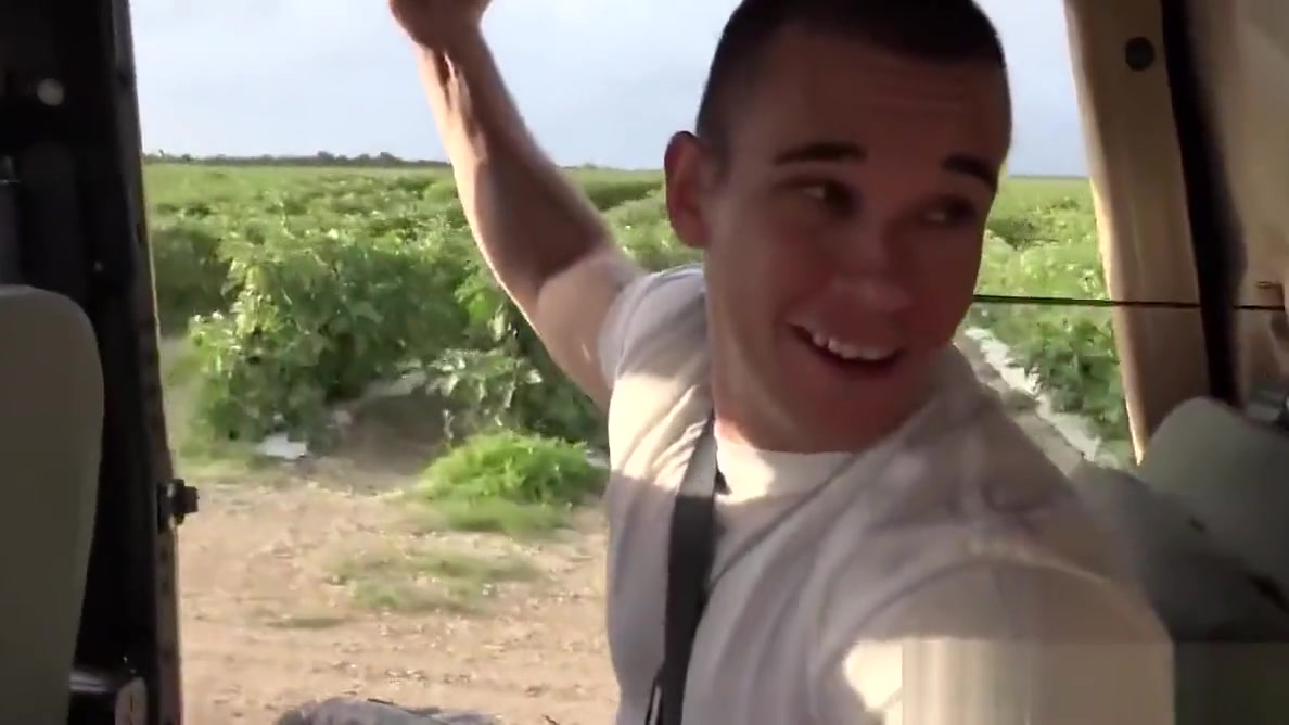 Army hunk assfucked and jizzed outdoors