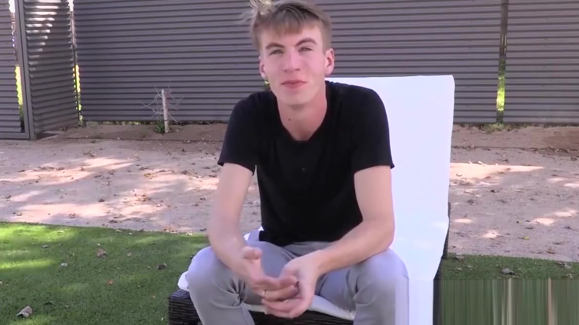 Blond twink masturbates under the shower after an interview