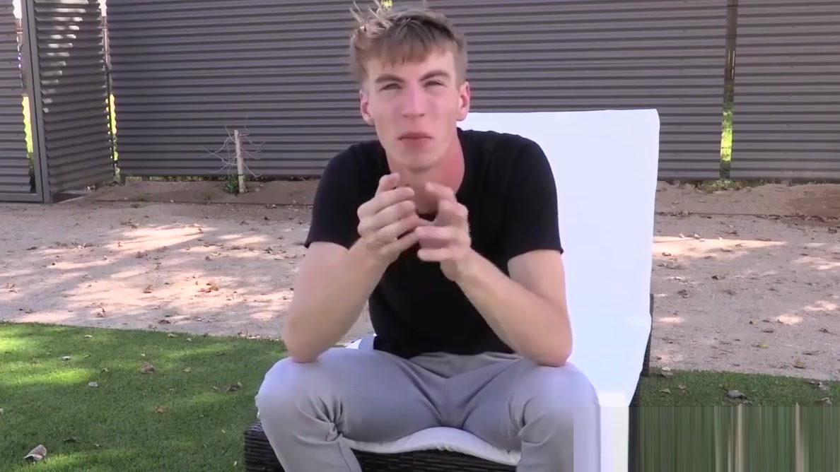 Blond twink masturbates under the shower after an interview