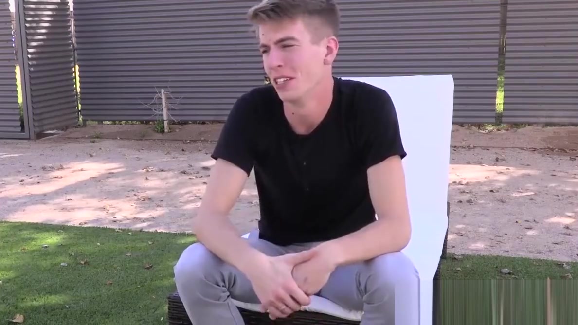 Blond twink masturbates under the shower after an interview
