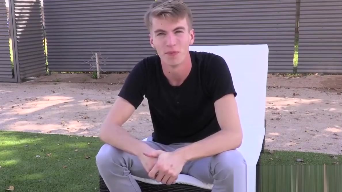 Blond twink masturbates under the shower after an interview