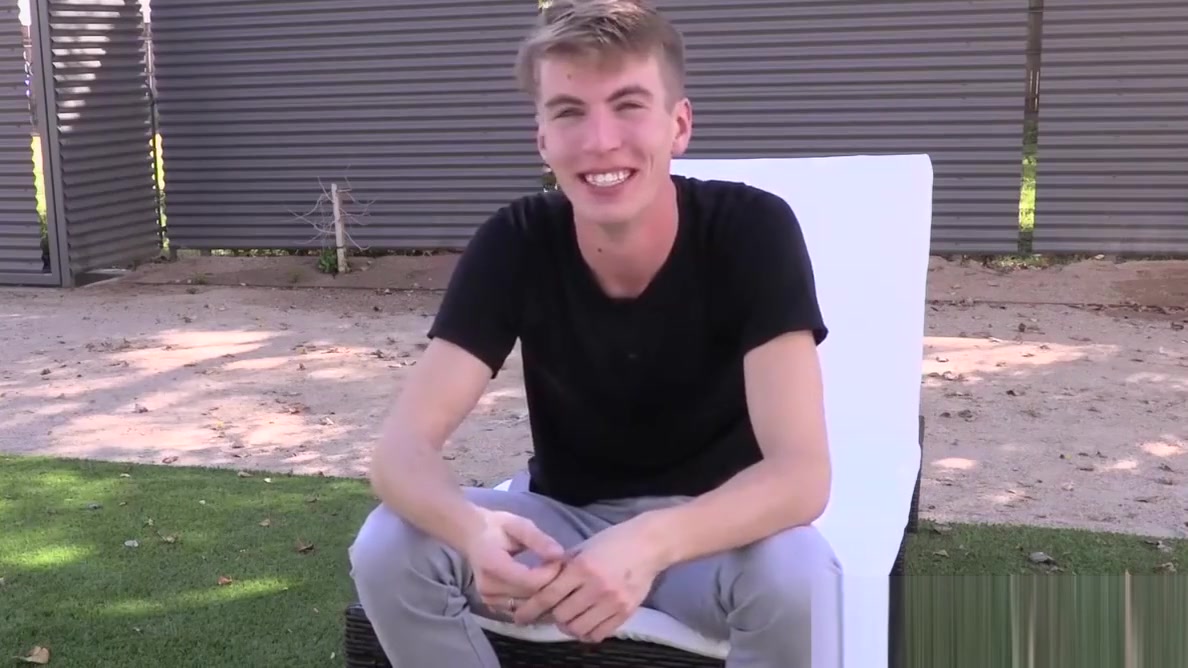 Blond twink masturbates under the shower after an interview
