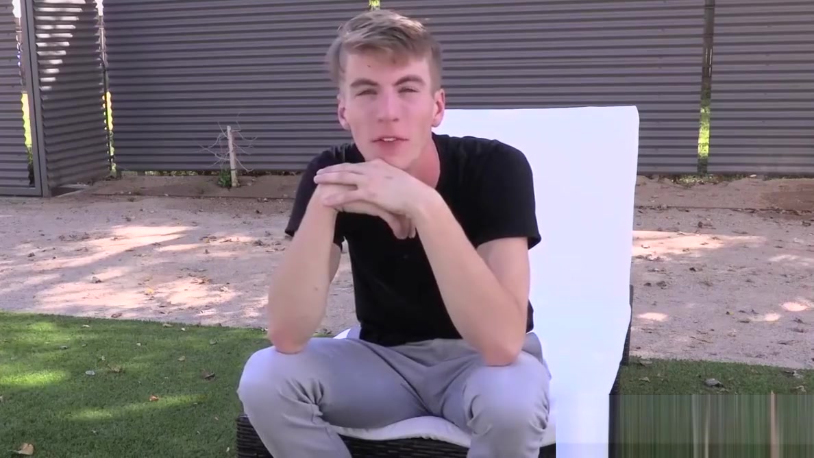 Blond twink masturbates under the shower after an interview