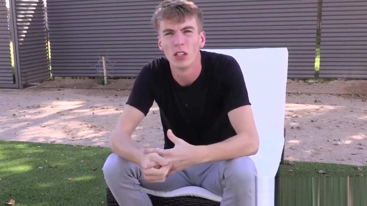 Blond twink masturbates under the shower after an interview