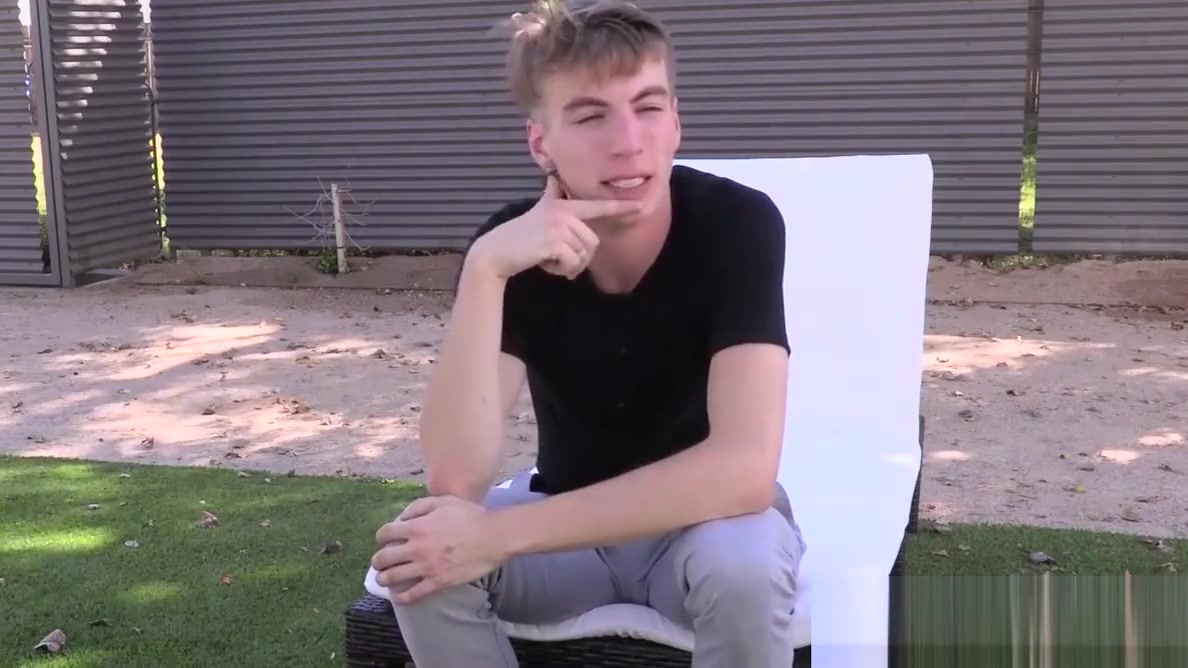 Blond twink masturbates under the shower after an interview