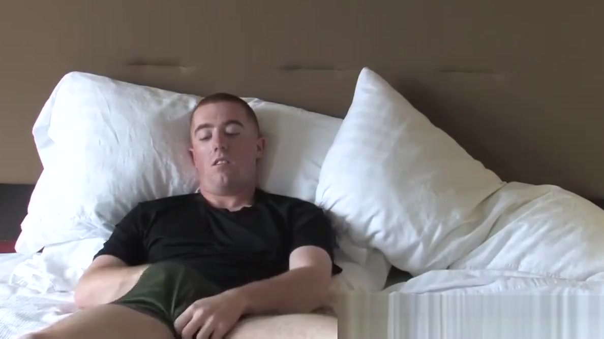 Buzzcut army amateur tugging on his cock