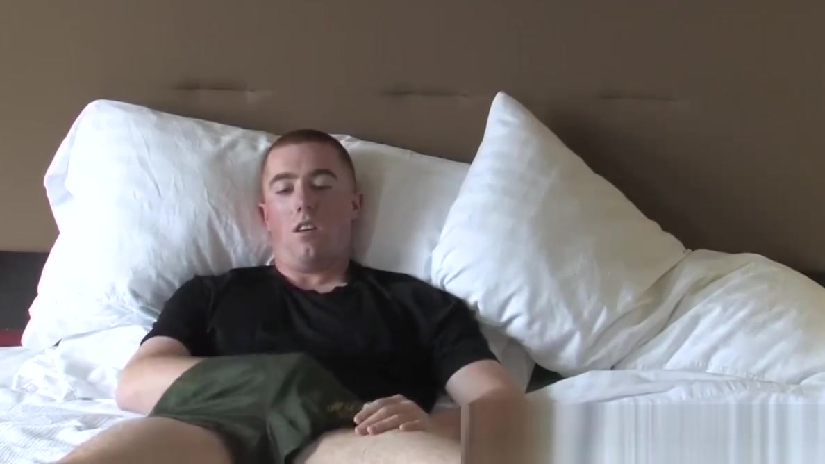 Buzzcut army amateur tugging on his cock