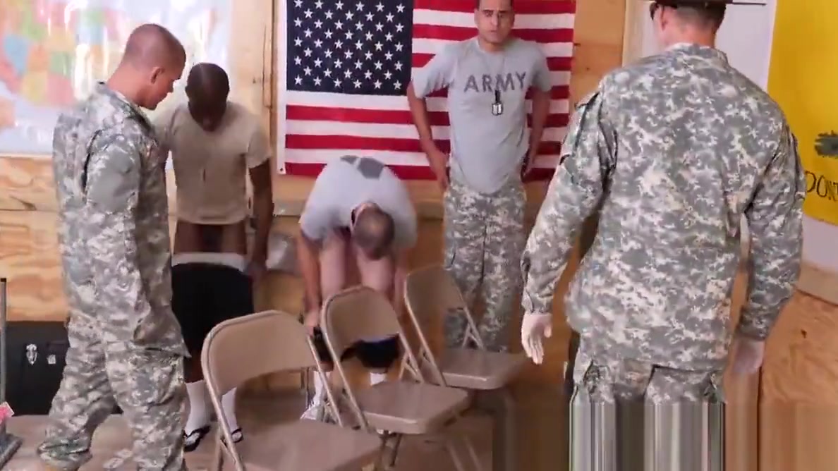 Inked military hunk training his cock on majors ass