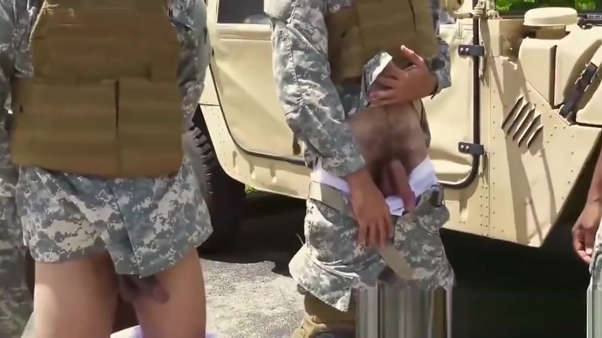 Military guys in an interracial outdoor gay orgy