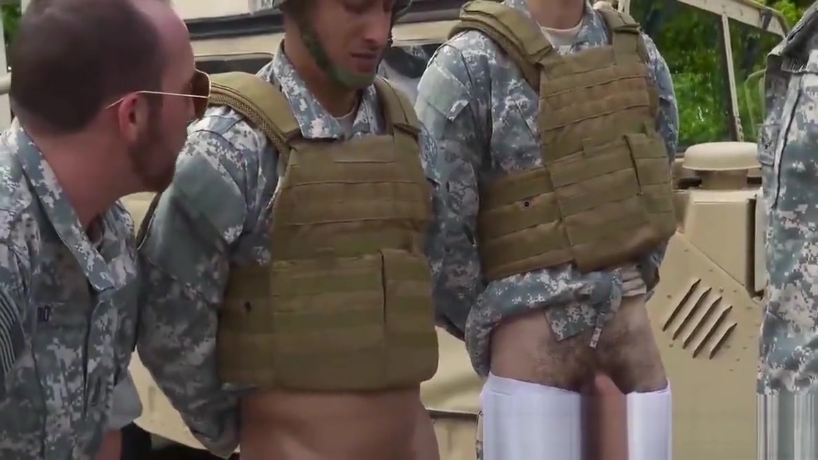 Military guys in an interracial outdoor gay orgy
