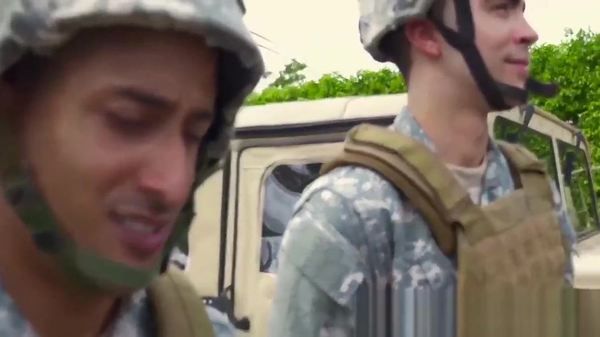 Military guys in an interracial outdoor gay orgy