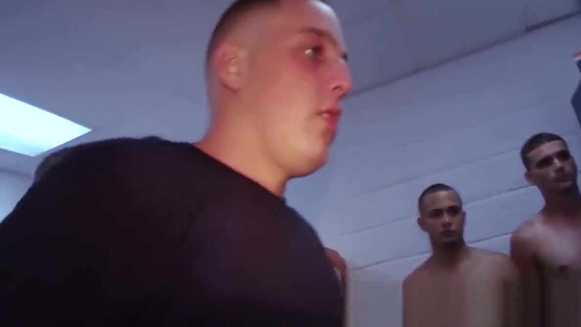 Young blond guy sucks two hard dicks in the army