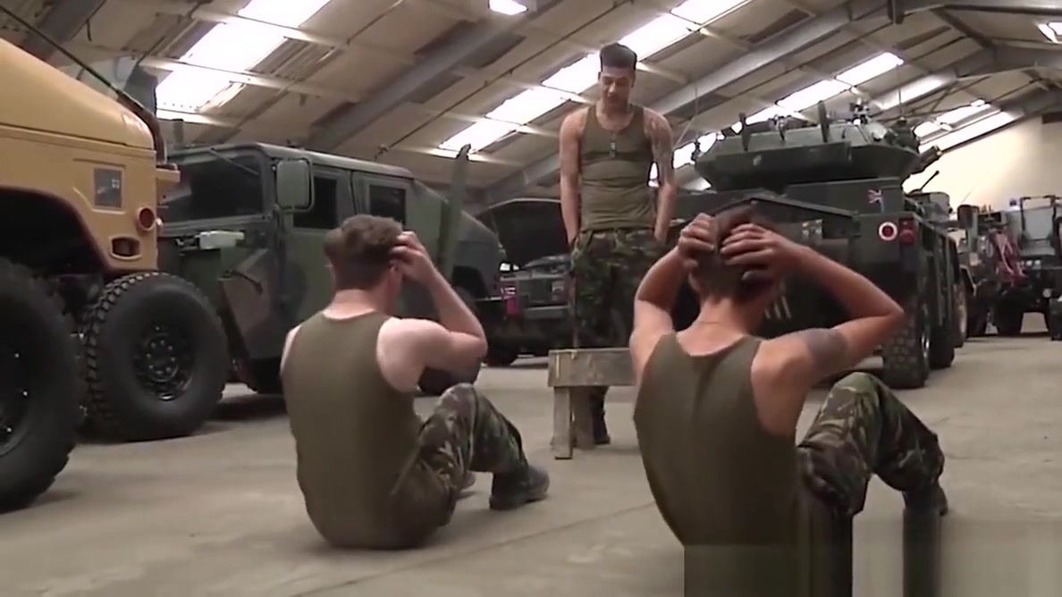 Military twinks spitroast handsome inked sergeant