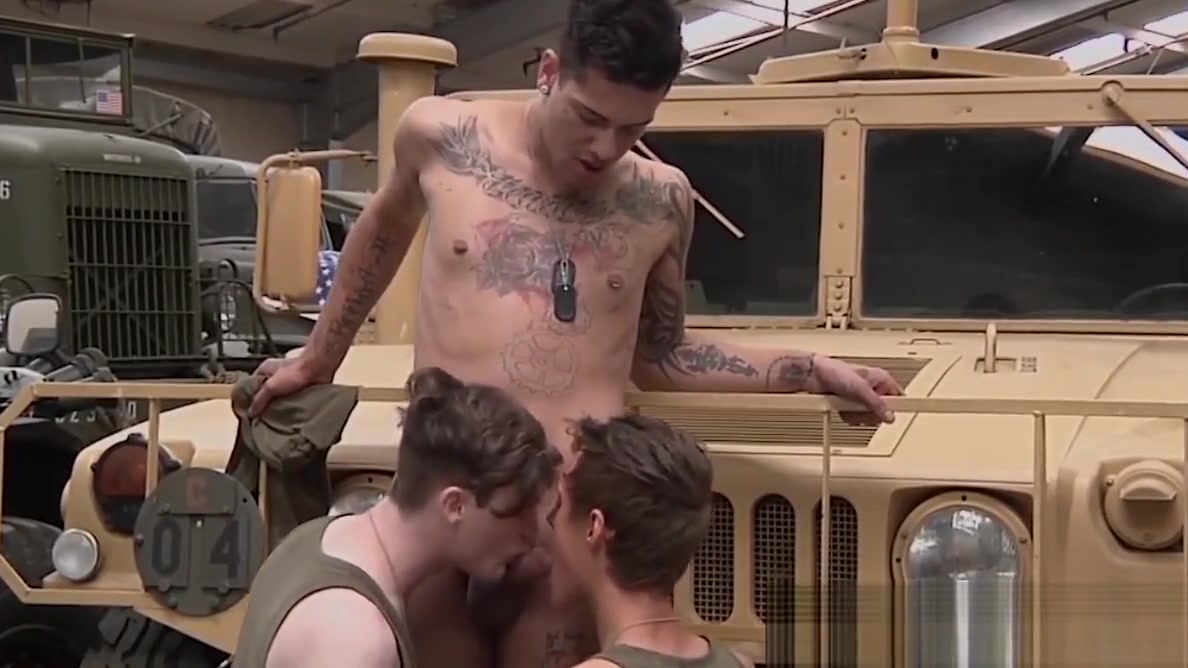 Military twinks spitroast handsome inked sergeant