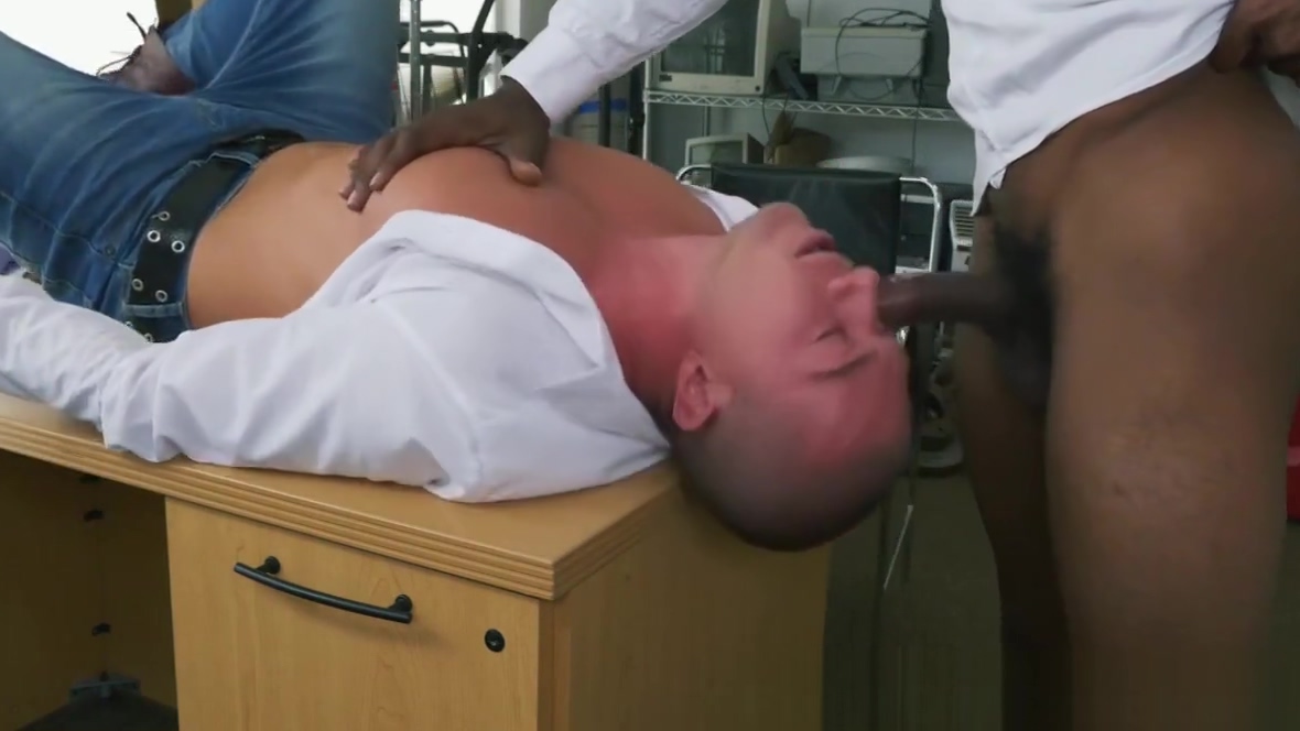 Handsome dude interracially fucked for cash in the office