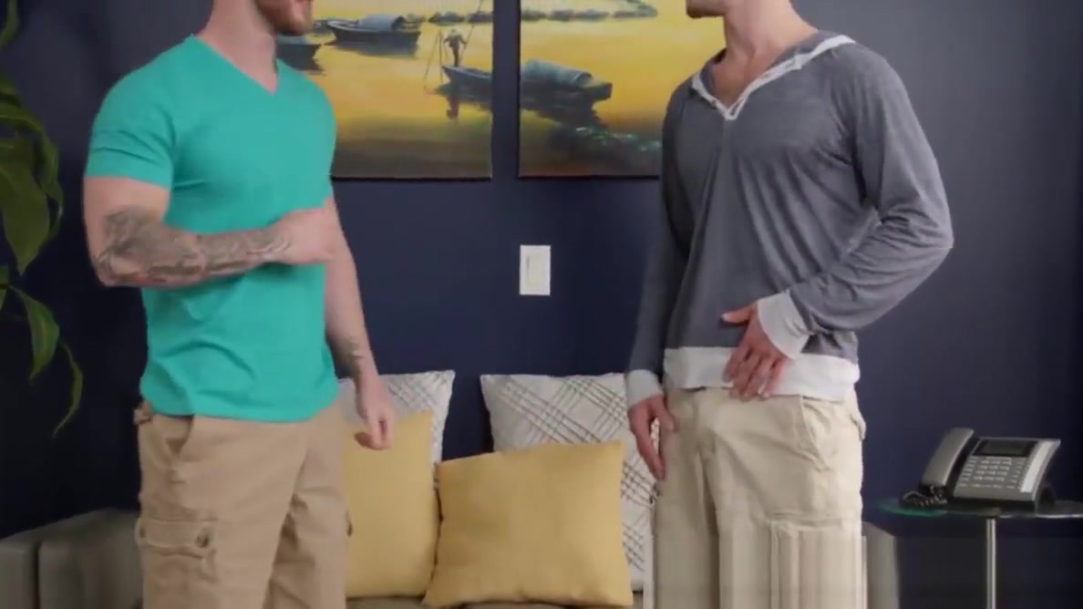 Office studs bare fucking while alone at work
