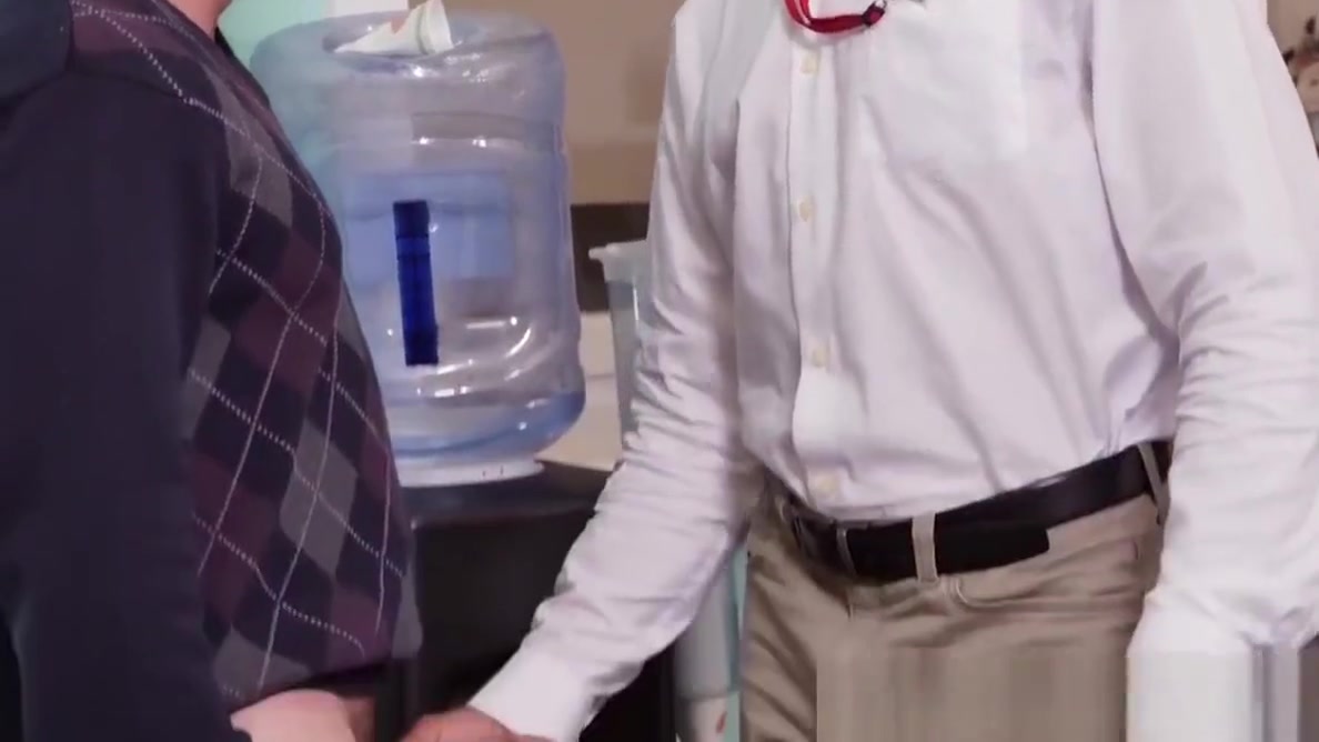 Ripped ebony stud riding boss cock during office threesome