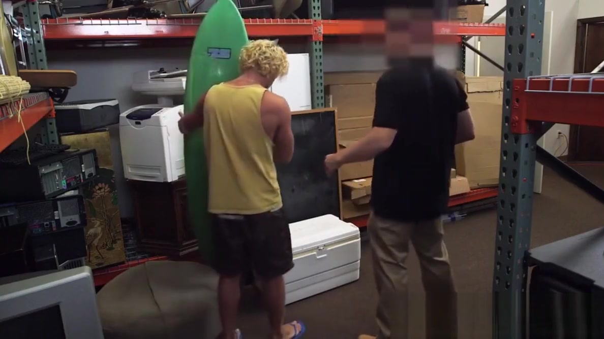 Handsome surfer photoshooting before spitroast in POV