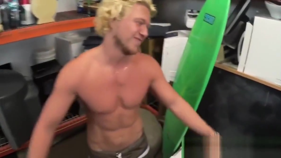 Handsome surfer photoshooting before spitroast in POV