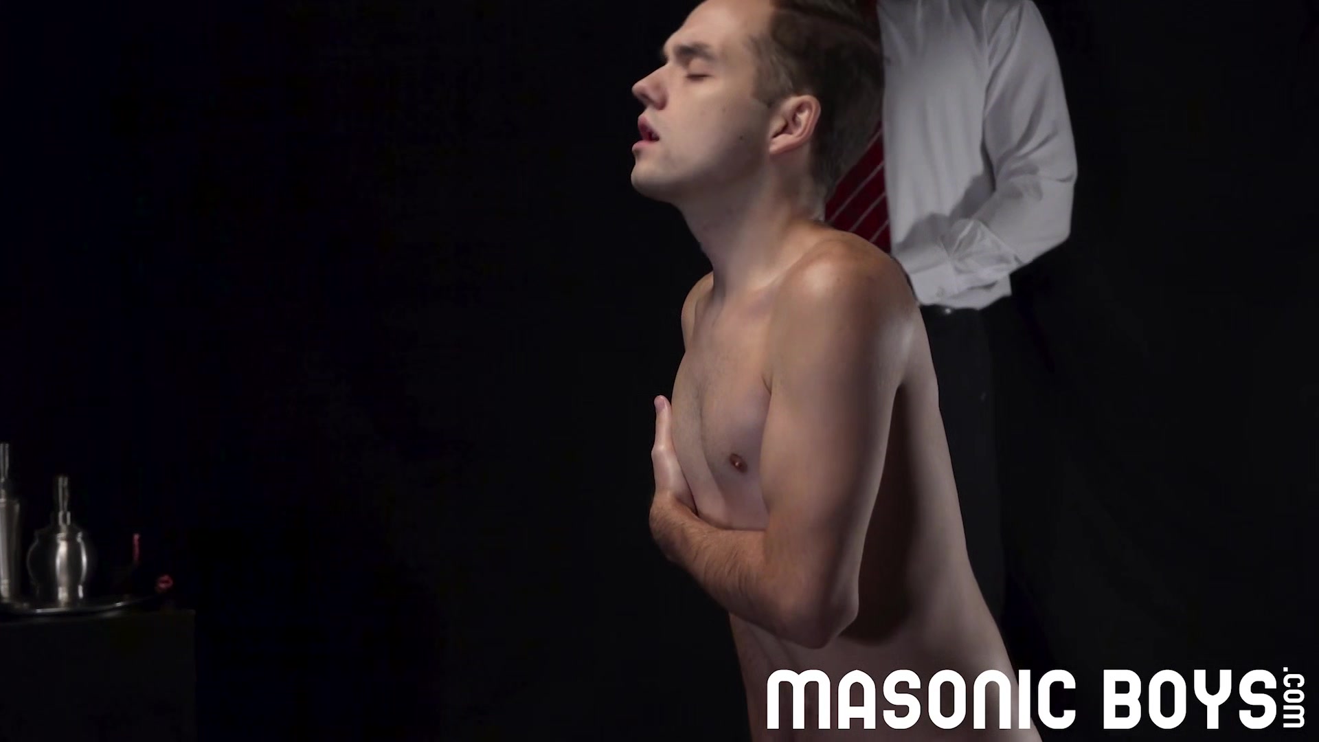 Sexy suited men force boy onto big dildos then spank him
