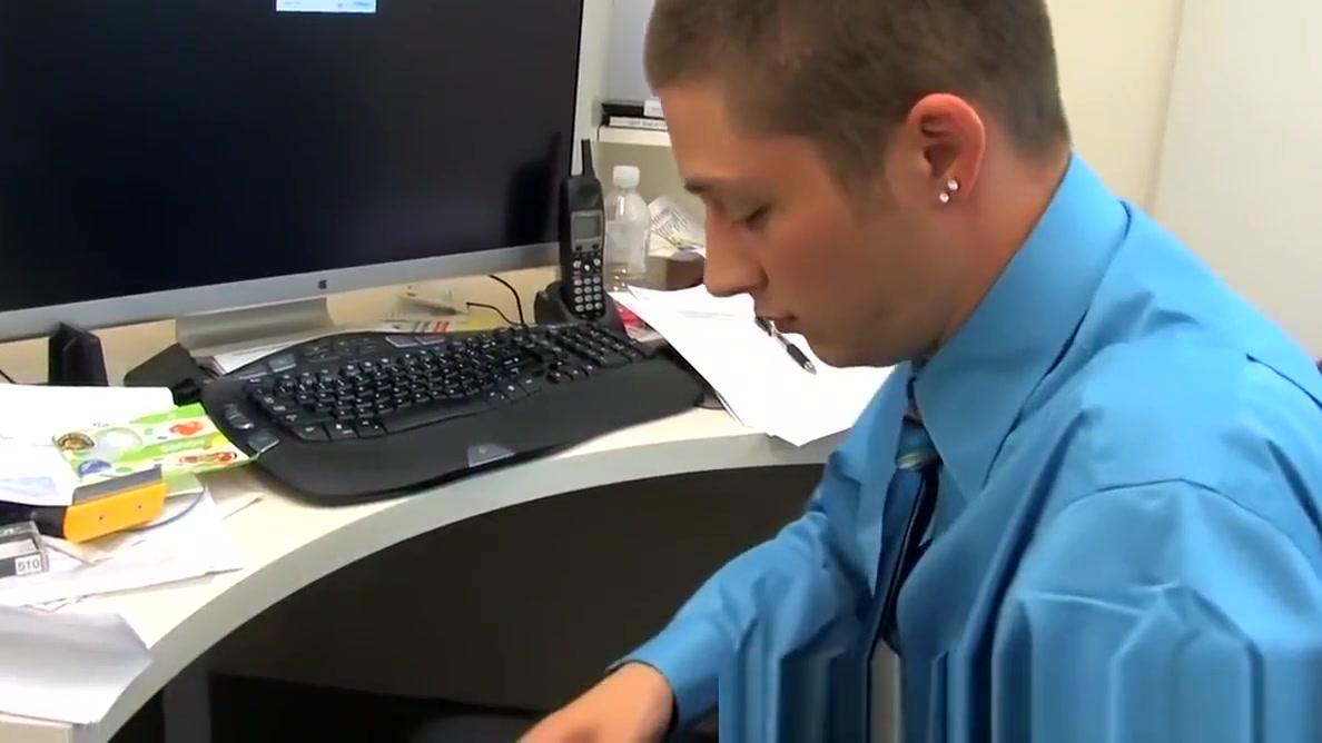 Two naughty twinks have hardcore butt session in the office